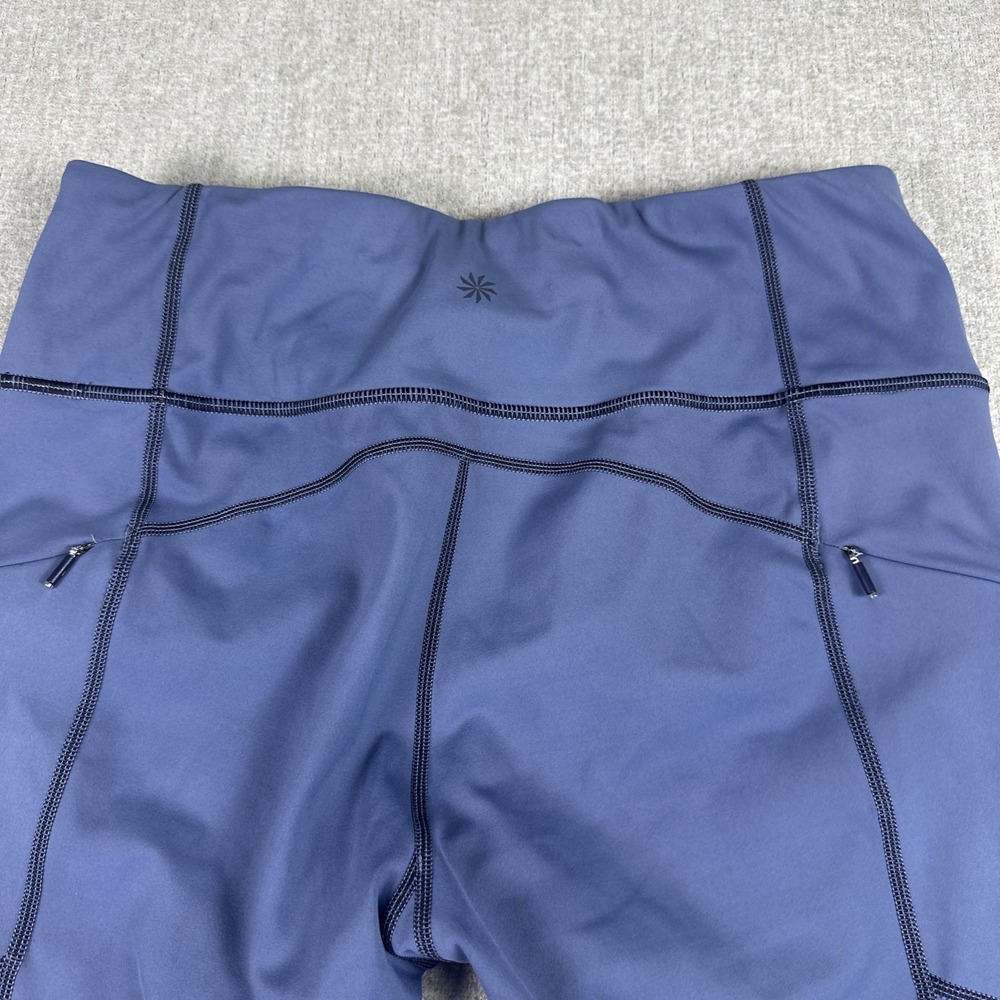 Athleta‎ Leggings Women Size M Blue Contender Lazor Cut Zipper pockets - Picture 12 of 15